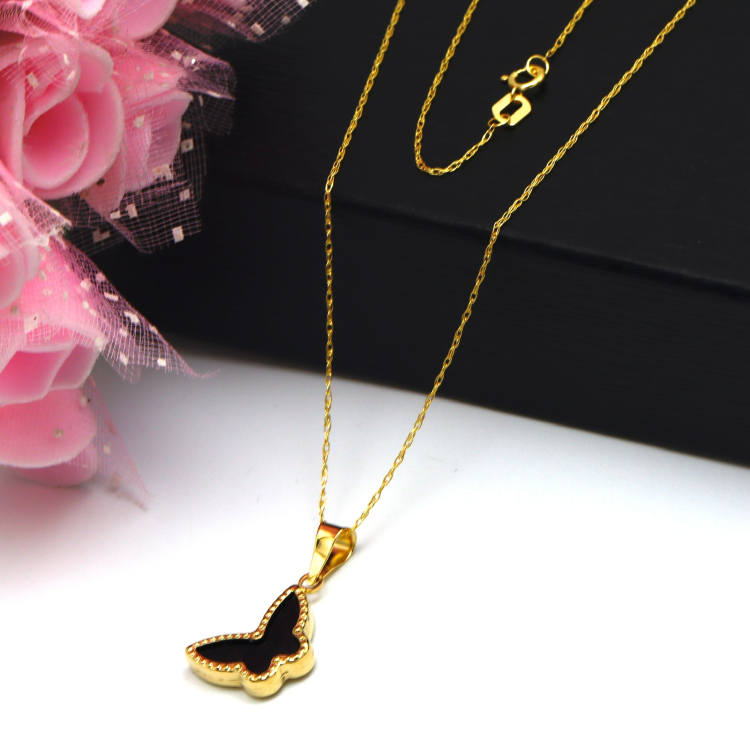 Real Gold GZVC Butterfly Black Pearl Necklace 0115-1KU CWP 1865