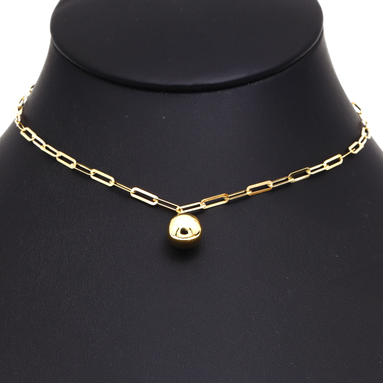 Real Gold 10 MM Ball Full Paper Clip Chain Necklace 1333 N1393