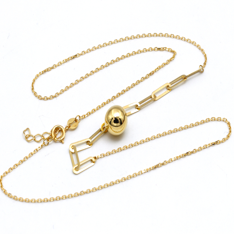 Real Gold 8 MM Ball Half Paper Clip Chain Adjustable Size Necklace 7790 N1394
