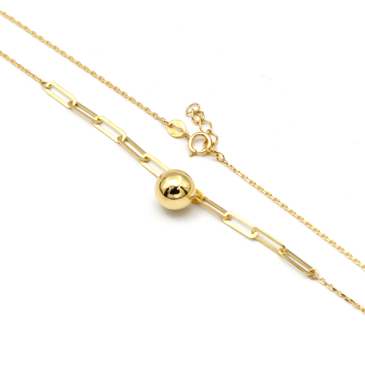 Real Gold 8 MM Ball Half Paper Clip Chain Adjustable Size Necklace 7790 N1394