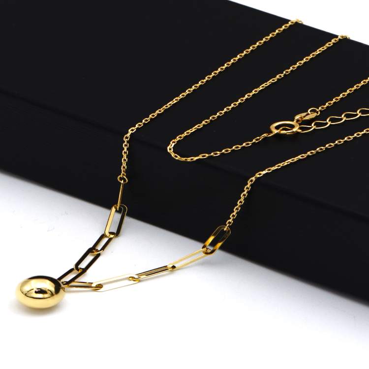 Real Gold 8 MM Ball Half Paper Clip Chain Adjustable Size Necklace 7790 N1394