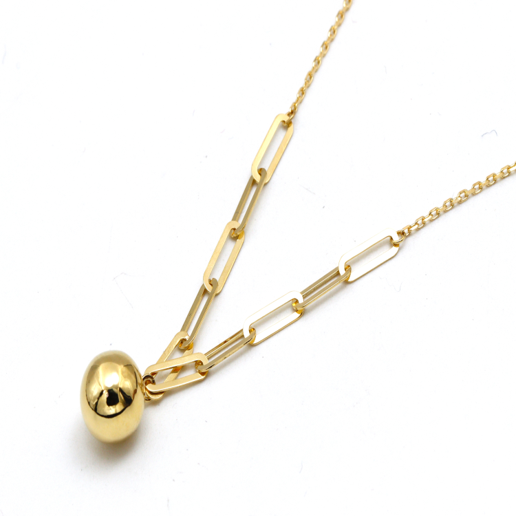 Real Gold 8 MM Ball Half Paper Clip Chain Adjustable Size Necklace 7790 N1394