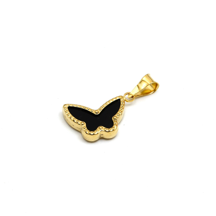 Real Gold GZVC Butterfly Black Pearl Pendant With Hollow Rolo Chain 5724 0115 CWP 1865
