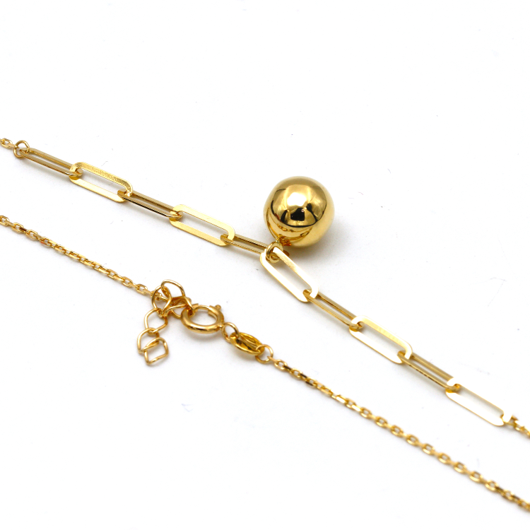 Real Gold 8 MM Ball Half Paper Clip Chain Adjustable Size Necklace 7790 N1394