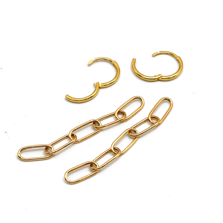 Real Gold Paper Clip Hanging Earring Set 1562 E1809