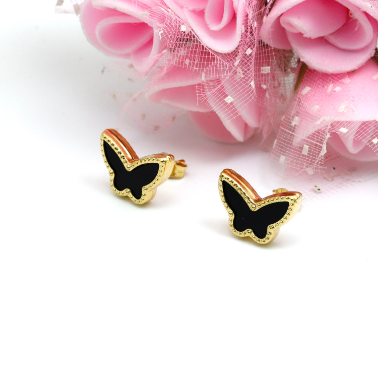 Real Gold GZVC Butterfly Black Pearl Earring Set 0115-1PK E1802