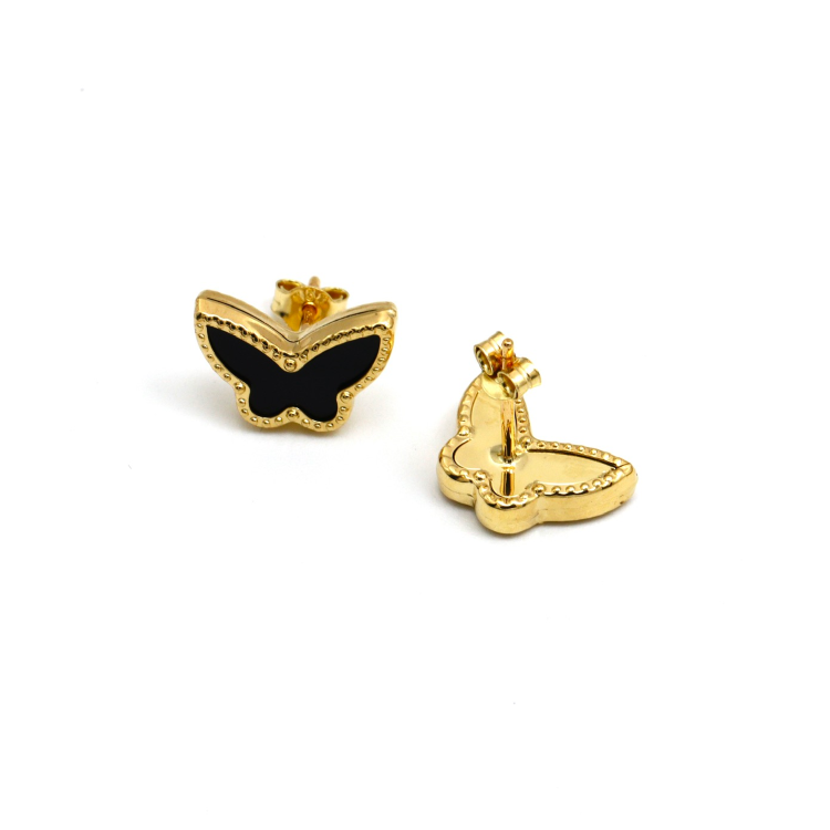 Real Gold GZVC Butterfly Black Pearl Earring Set 0115-1PK E1802