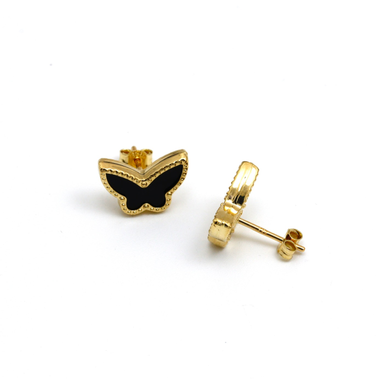 Real Gold GZVC Butterfly Black Pearl Earring Set 0115-1PK E1802