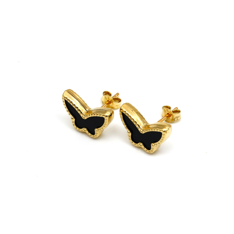 Real Gold GZVC Butterfly Black Pearl Earring Set 0115-1PK E1802