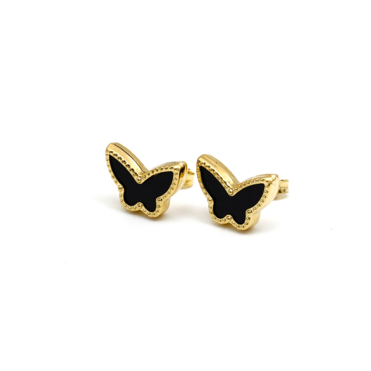 Real Gold GZVC Butterfly Black Pearl Earring Set 0115-1PK E1802