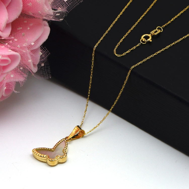 Real Gold GZVC Butterfly Pearl Necklace 0115-2KU CWP 1864