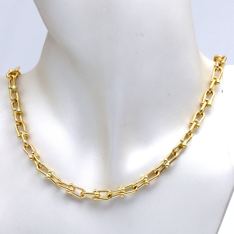 Real Gold GZTF Bold Chunky Solid Hardware Necklace With Luxury Round Lock 4751 (45 C.M) N1392