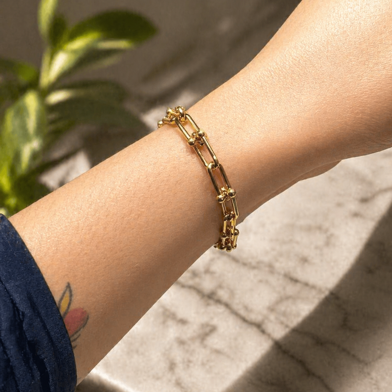 Real Gold GZTF Hardware With Real TF Lock Solid Chain Bracelet 0372 (17 C.M) BR1588