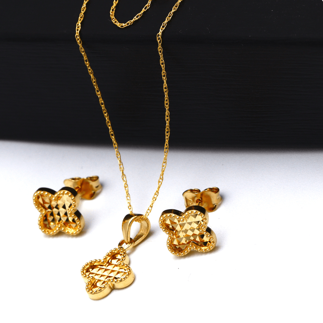 Real Gold Clover Glittering Earring Set 3050 With Pendant GZJVN1057 SET1087