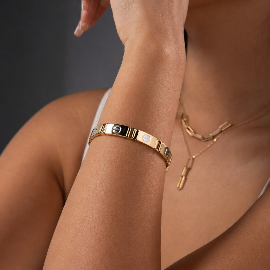 Real Gold GZCR 2 Color Screw Belt Unisex Bracelet (18 C.M) 0151-YW BR1632