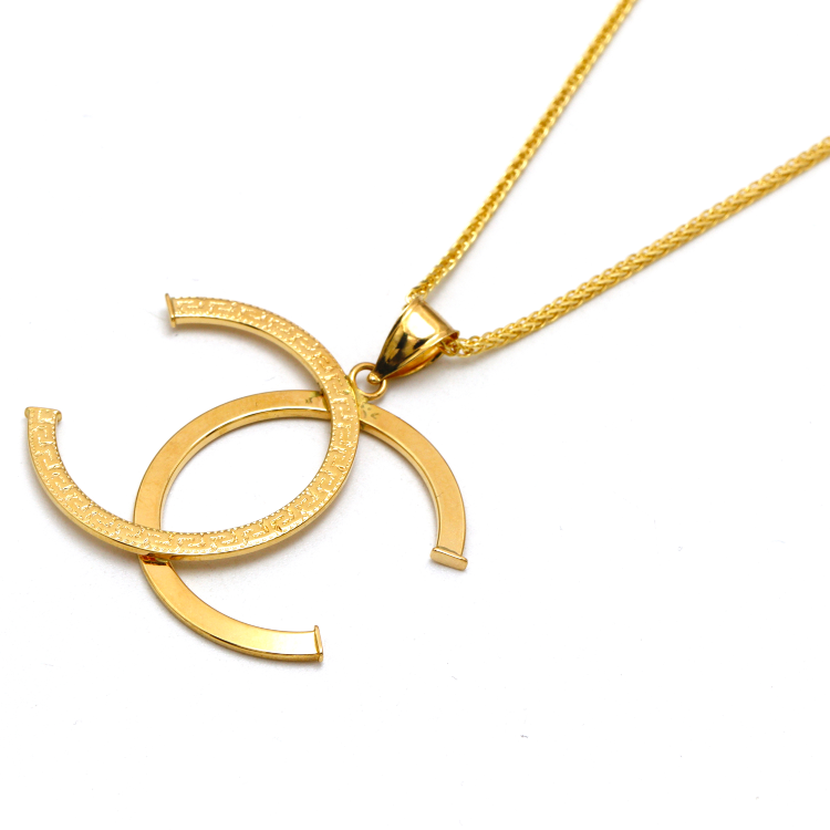 Real Gold GZCH Plain Maze Hoop Large Pendant, Model L0154 - 3KU, With Wide Wheat Chain, 1.5 MM Thick, Model 4170 CWP 1938