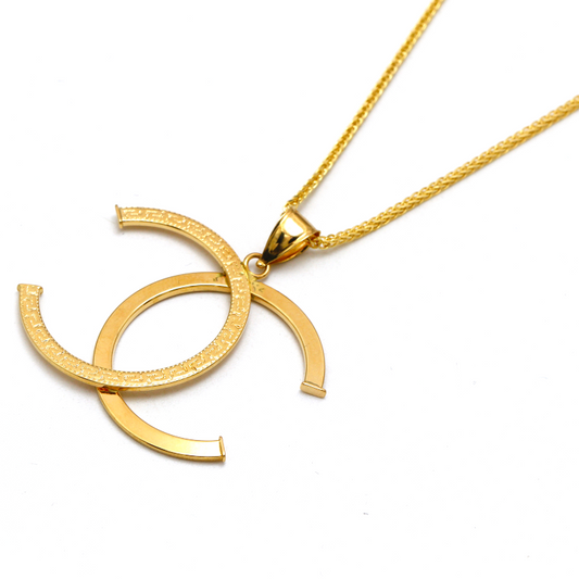 Real Gold GZCH Plain Maze Hoop Large Pendant, Model L0154 - 3KU, With Wide Wheat Chain, 1.5 MM Thick, Model 4170 CWP 1938