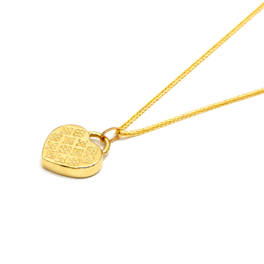 Real Gold GZLV Luxury Heart 2 Side 3D Pendant 0500/2KU With Wide Wheat Chain 1.5 MM Thick 4170 Necklace CWP 1820