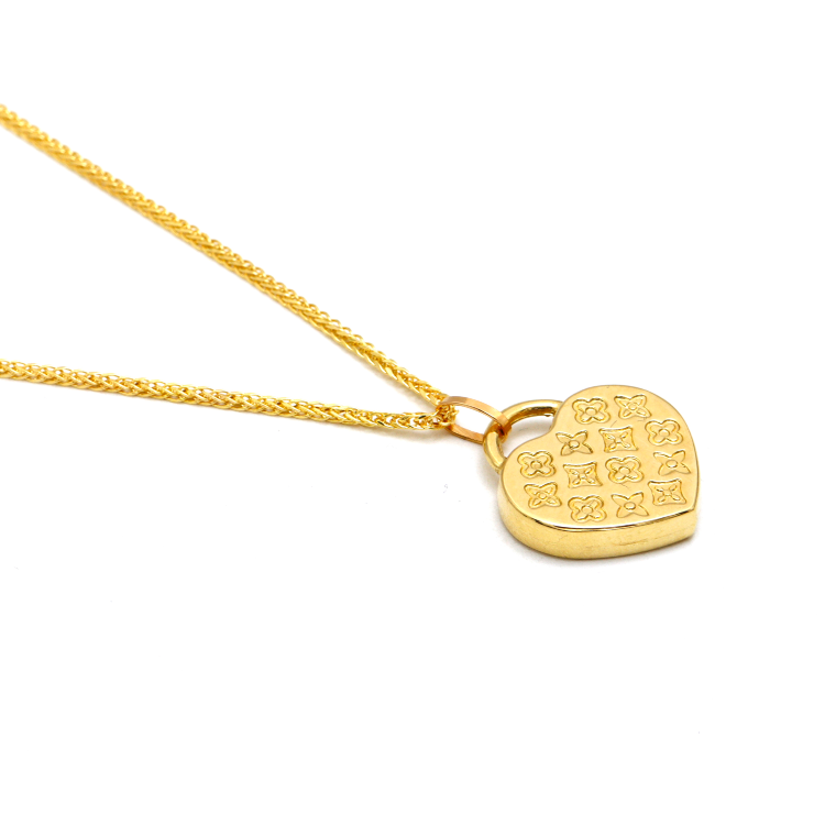 Real Gold GZLV Luxury Heart 2 Side 3D Pendant 0500/2KU With Wide Wheat Chain 1.5 MM Thick 4170 Necklace CWP 1820