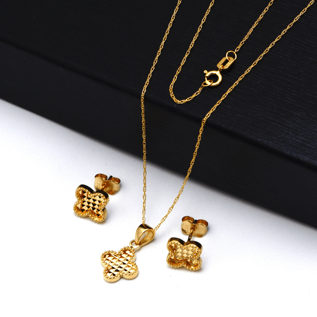 Real Gold Clover Glittering Earring Set 3050 With Pendant GZJVN1057 SET1087