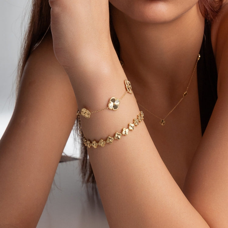 Real Gold Solid 5 Clover Adjustable Size Bracelet (18 + 2 = 20C.M) - Model 5VC GZJVN TBS-0732/1BL BR1879