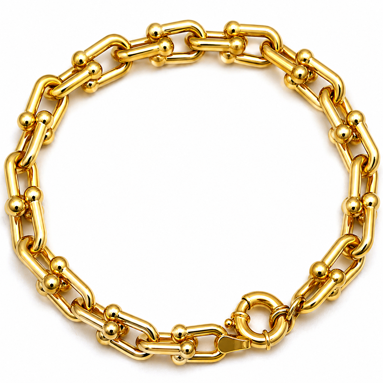 Real Gold GZTF Bold Chunky Solid Hardware Bracelet With Luxury Round Lock 4751 (17 C.M) BR1709