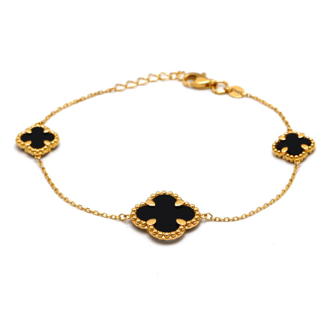 Real Gold 3 Clover Black Elegant Bracelet (19 C.M) - Model GZJVN1878 BR1754