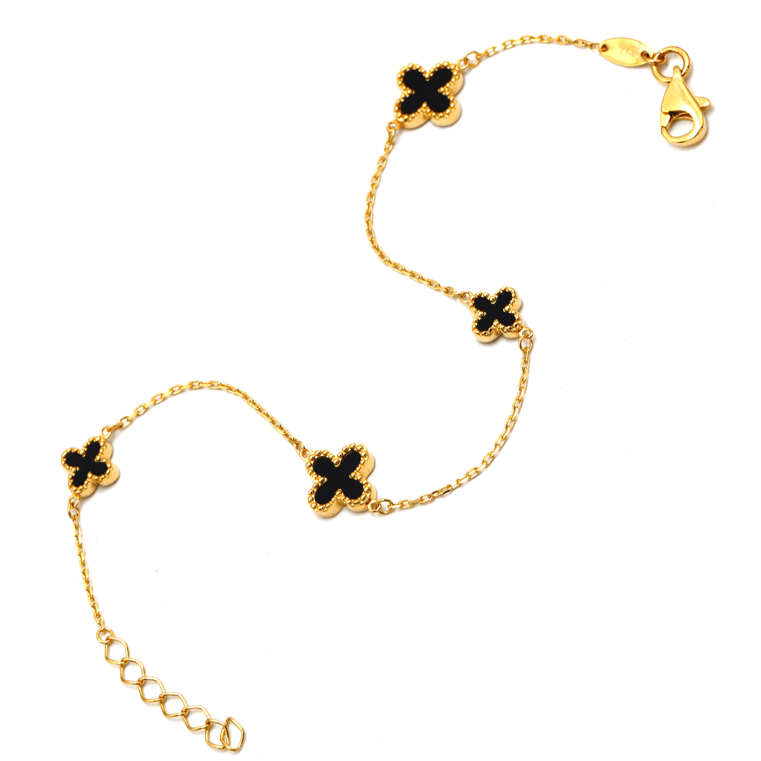 Real Gold 4 Clover Black Luxury Bracelet - Model GZJVN0802 BR1760