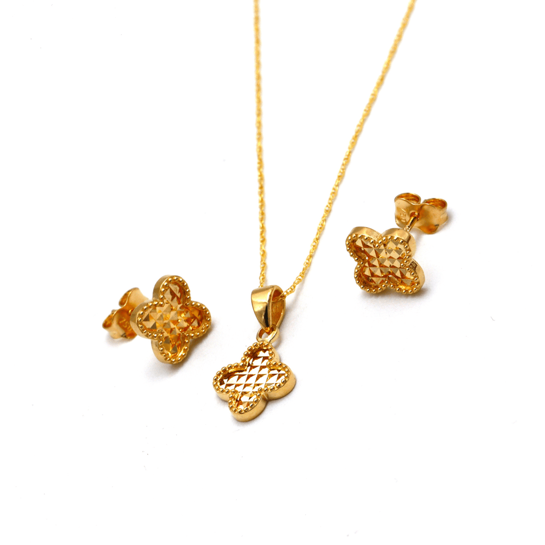 Real Gold Clover Glittering Earring Set 3050 With Pendant GZJVN1057 SET1087