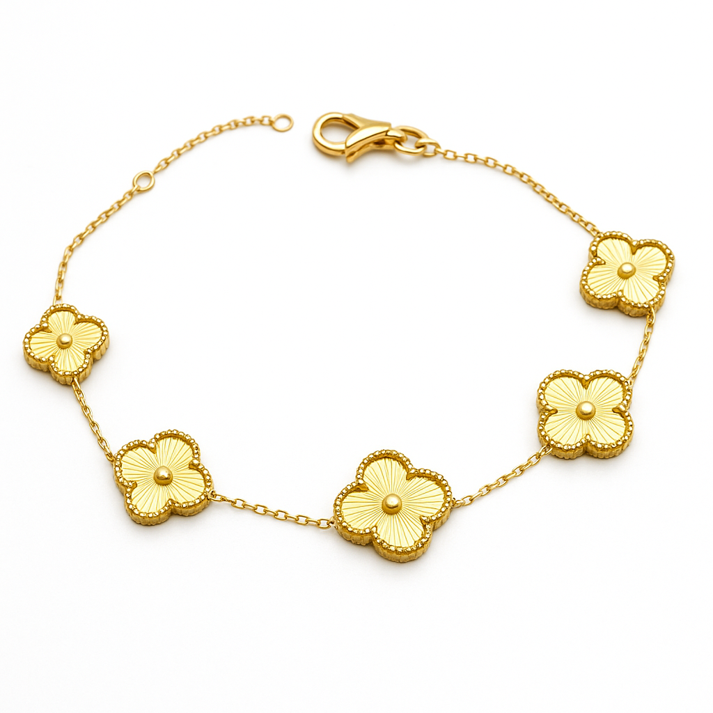 Real Gold Solid 5 Clover Adjustable Size Bracelet (15+ 2 =17 C.M) - Model 5VC GZJVN 0515/9BL BR1842