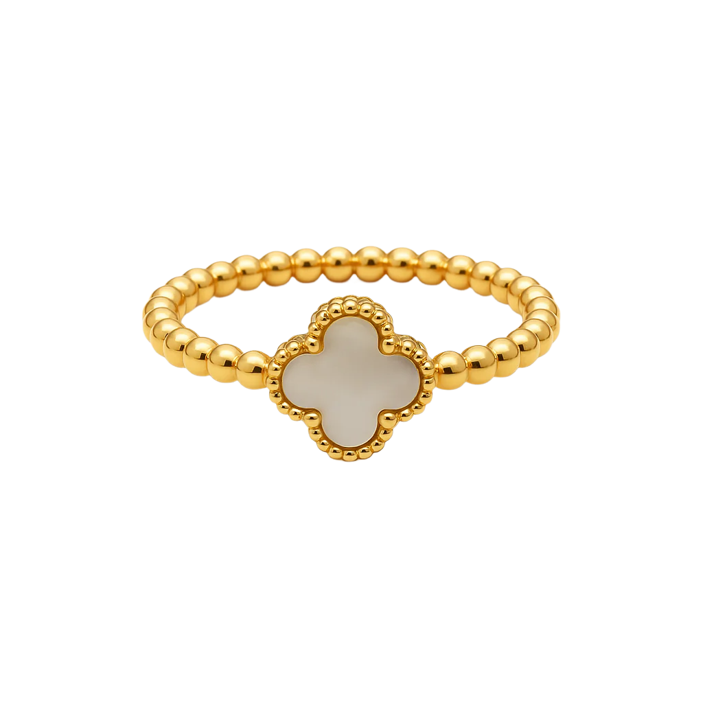 Real Gold Pearl Clover Ring GZJVN 0344/1YZ (Size 9) R2667
