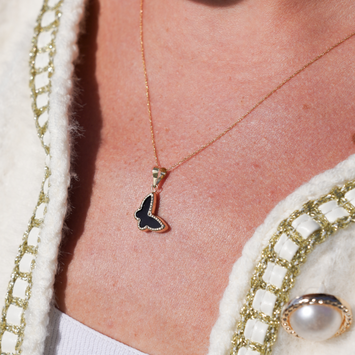 Real Gold GZVC Butterfly Black Pearl Necklace 0115-1KU CWP 1865