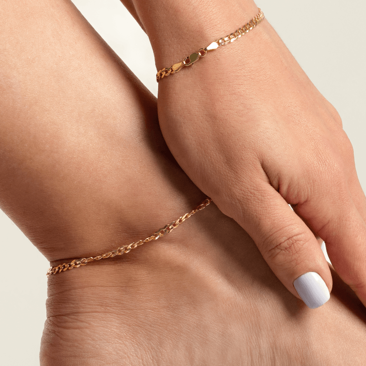 Real Gold Solid Figaro Chain Anklet 7908 (26 C.M) A1354