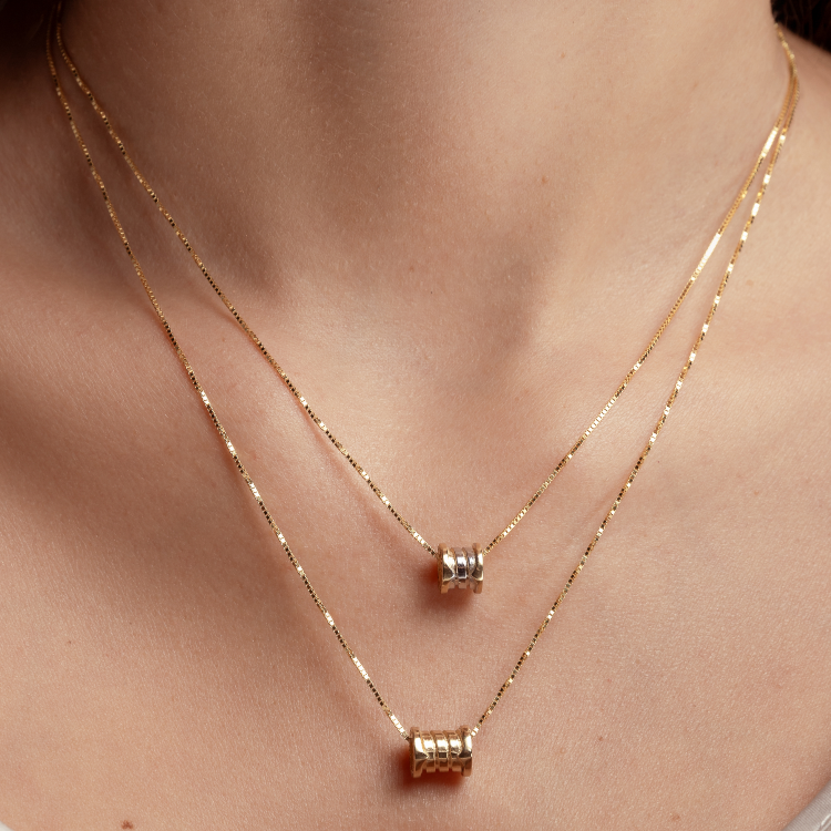 Real Gold GZBV 2 Color Small Round Roller Pendant with Box Chain 0159-YM B CWP 1872