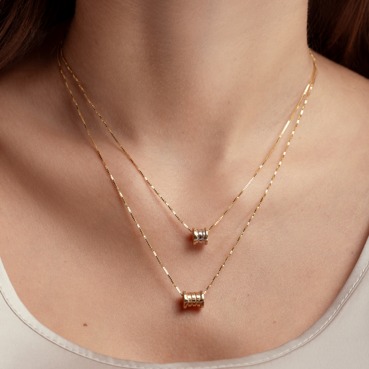 Real Gold GZBV 2 Color Small Round Roller Pendant with Box Chain 0159-YM B CWP 1872