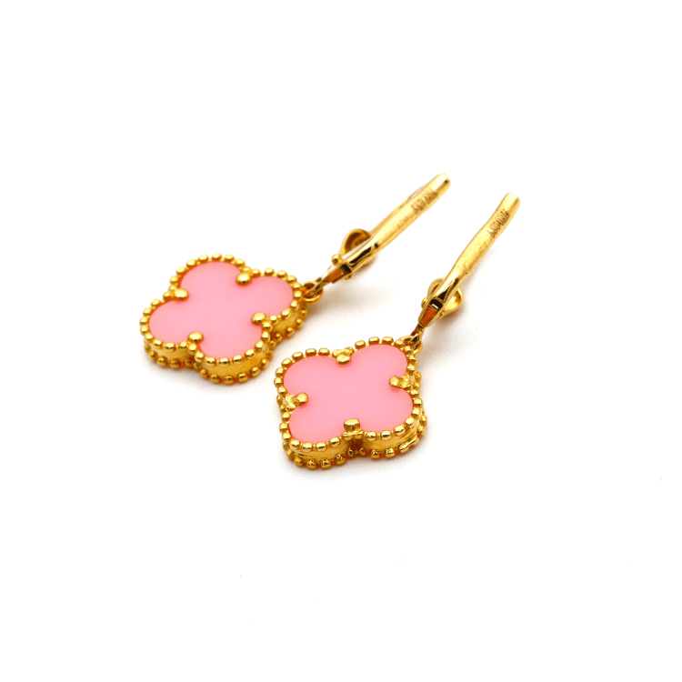 Real Gold Pink Hanging Clip Earring Set - Model GZJVN E1921