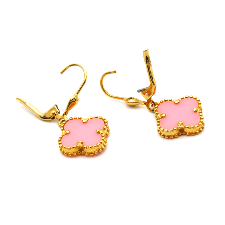 Real Gold Pink Hanging Clip Earring Set - Model GZJVN E1921