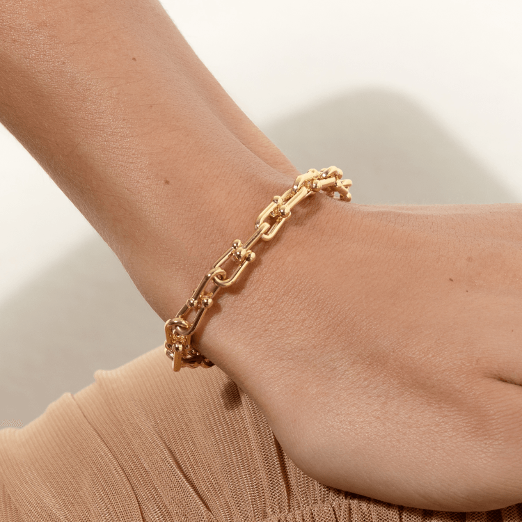 Real Gold GZTF Bold Chunky Solid Hardware Bracelet With Luxury Round Lock 4751 (17 C.M) BR1709