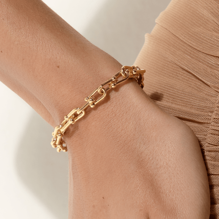 Real Gold GZTF Bold Chunky Solid Hardware Bracelet With Luxury Round Lock 4751 (17 C.M) BR1709