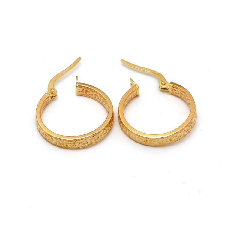 Real Gold Maze Elegant Labyrinth Hoop Round Medium Clip Earrings - Style 6321, Design E1779