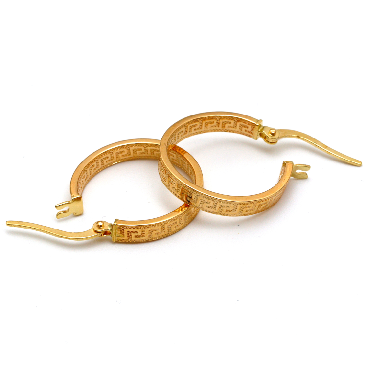 Real Gold Maze Elegant Labyrinth Hoop Round Medium Clip Earrings - Style 6321, Design E1779