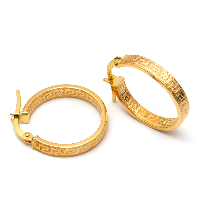 Real Gold Maze Elegant Labyrinth Hoop Round Medium Clip Earrings - Style 6321, Design E1779