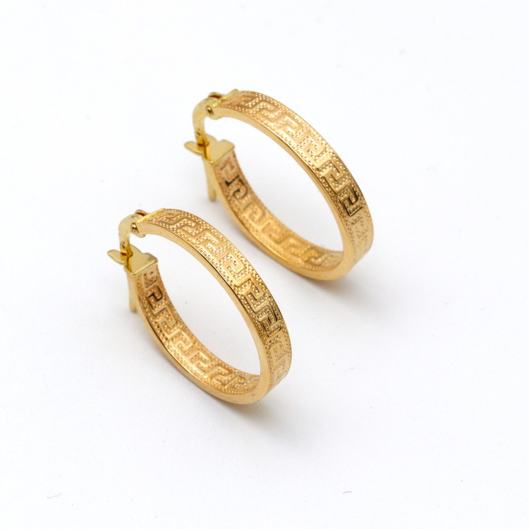 Real Gold Maze Elegant Labyrinth Hoop Round Medium Clip Earrings - Style 6321, Design E1779