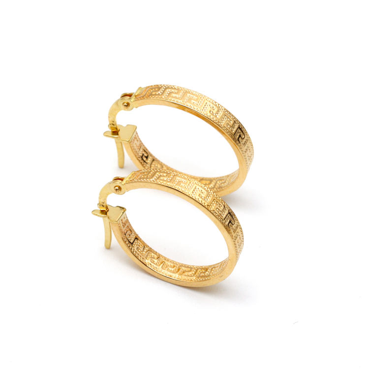 Real Gold Maze Elegant Labyrinth Hoop Round Medium Clip Earrings - Style 6321, Design E1779