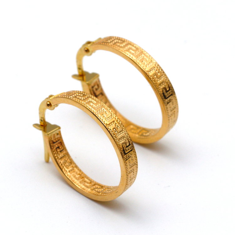 Real Gold Maze Elegant Labyrinth Hoop Round Medium Clip Earrings - Style 6321, Design E1779