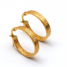 Real Gold Maze Elegant Labyrinth Hoop Round Medium Clip Earrings - Style 6321, Design E1779