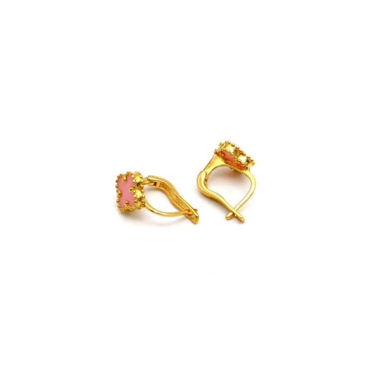 Real Gold Small Pink Clover Press Clip Earring Set - Model GZJVN E1925