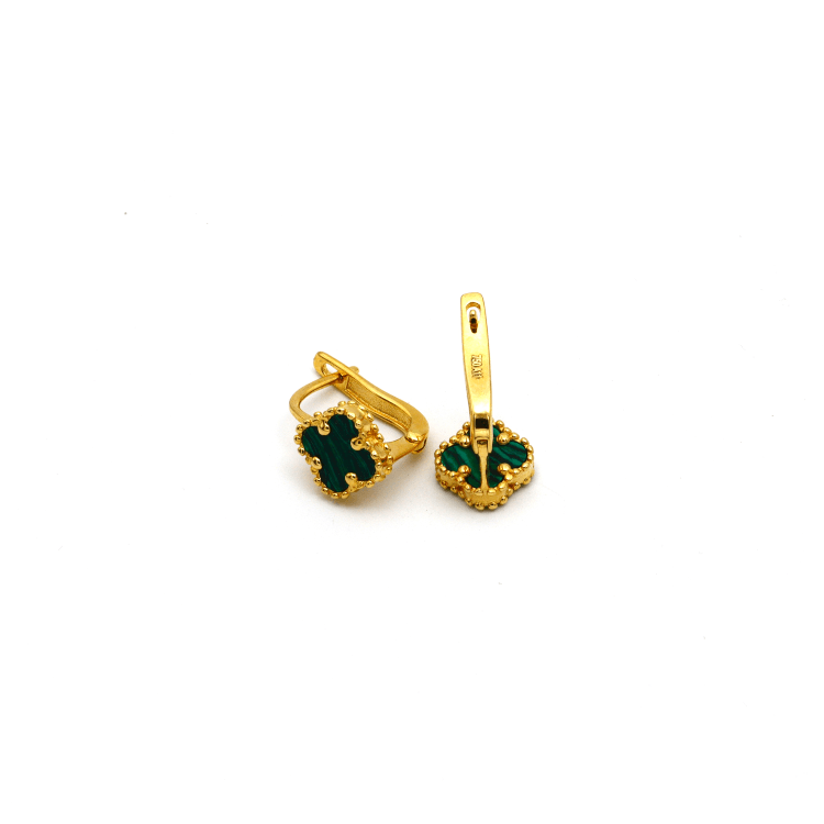 Real Gold Small Green Press Earring Set - Model GZJVN E1919