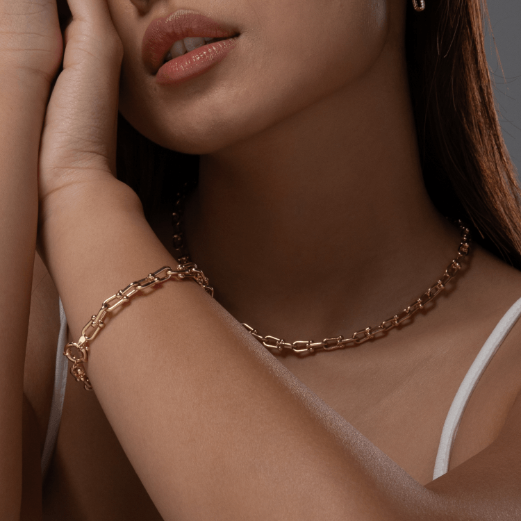 Real Gold GZTF Bold Chunky Solid Hardware Bracelet With Luxury Round Lock 4751 (17 C.M) BR1709