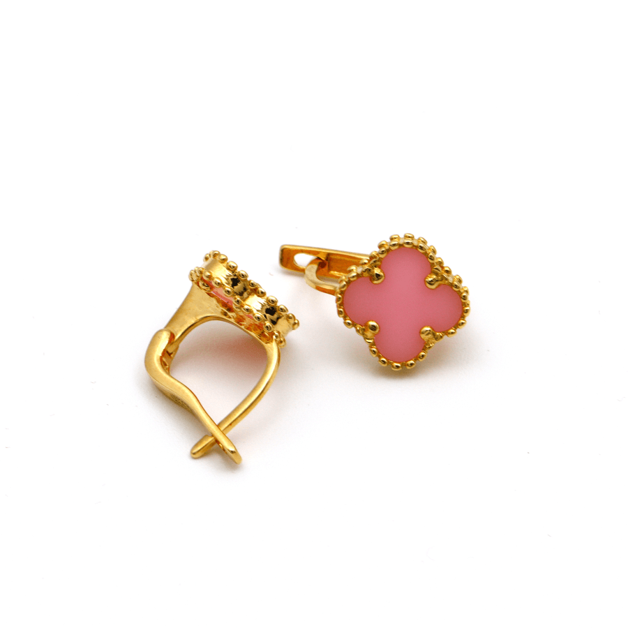 Real Gold Pink Clover Press Clip Earring Set - Model GZJVN E1924